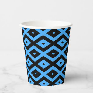 Sky blue and black diamond pattern paper cups