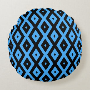 Sky blue and black diamond pattern round pillow