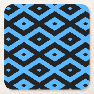 Sky blue and black diamond pattern square paper coaster