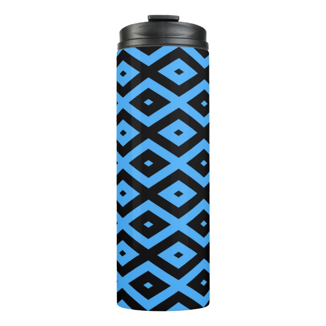 Sky blue and black diamond pattern thermal tumbler (Front)