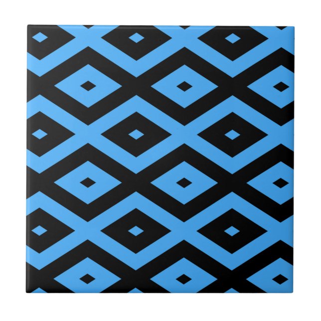 Sky blue and black diamond pattern tile (Front)