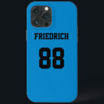 Sky Blue and Black Sports Jersey iPhone 13 Pro Max Case<br><div class="desc">Add a name and number(s) to personalize this custom sky blue and black sports jersey inspired phone case. It is an excellent gift for a sports fan or athlete. The options to change the colour and font sizes are available.</div>