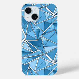 Sky blue and blue geometric shapes pattern modern iPhone 15 case