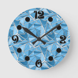 Sky blue and blue geometric shapes pattern modern round clock