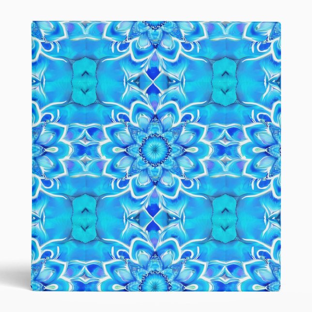 Sky Blue and Cobalt Batik Mandala Pattern Binder (Front)