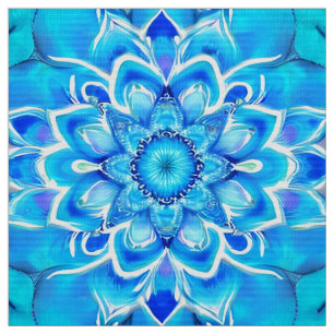 Sky Blue and Cobalt Batik Mandala Pattern Fabric