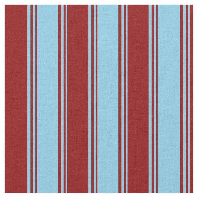 Sky Blue and Dark Red Coloured Stripes Fabric (Close Up)