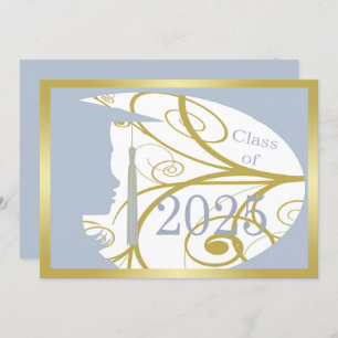 Sky Blue and Gold Silhouette 2025 Graduation Party Invitation