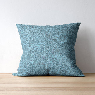 Sky Blue and Grey Vintage Floral Pattern Throw Pillow