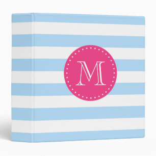 Sky Blue and Hot Pink Stripes Custom Monogram Binder