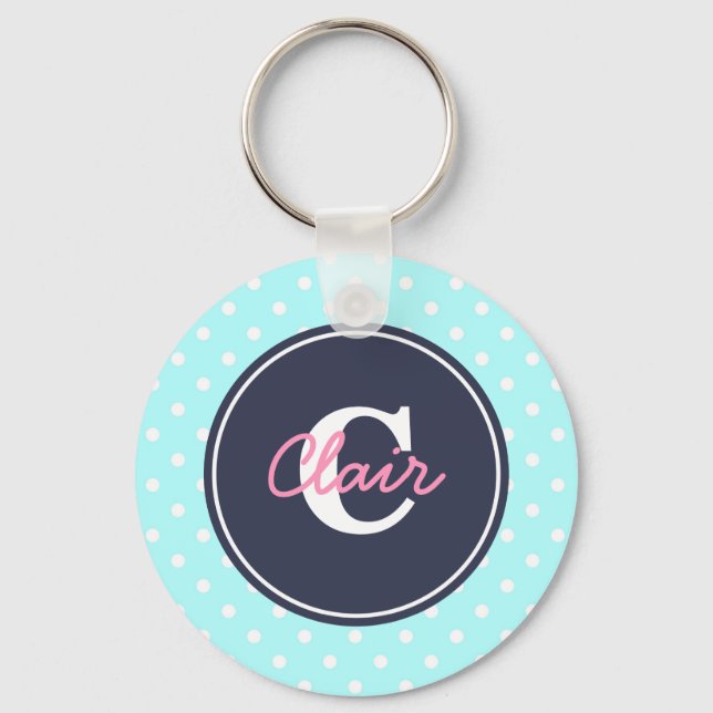 Sky Blue and Navy, Initial, and Name Keychain (Front)