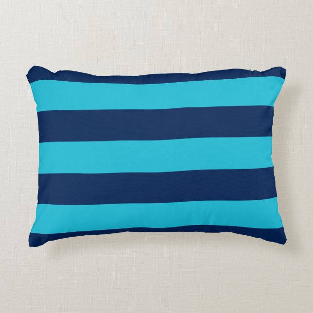 Sky Blue and Navy Stripe Pattern Accent Pillow (Front)
