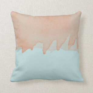 Sky Blue and Orange Watercolor Painting Art Throw Pillow