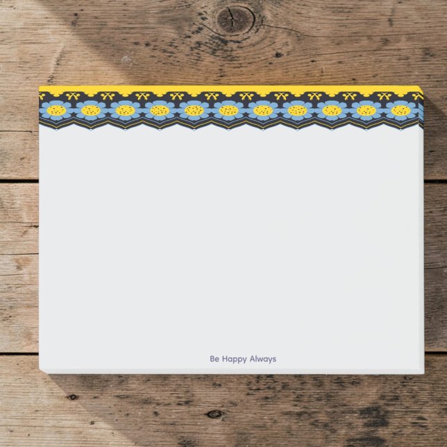 Sky Blue And Sunshine Yellow Floral Post-it Notes (Made by hand with love. Blue floral edge with bright yellow and black and add your own quote below.)