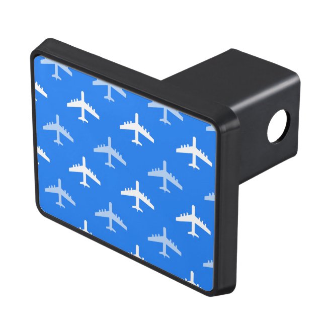 Sky Blue and White Airplane; Plane Trailer Hitch Cover (Top Right)
