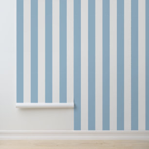 Sky Blue and White Bold Vertical Stripes Wallpaper