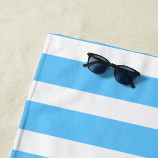 Sky Blue and White Cabana Stripes  Beach Towel