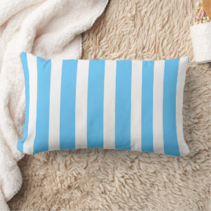 Sky Blue and White Cabana Stripes Lumbar Pillow