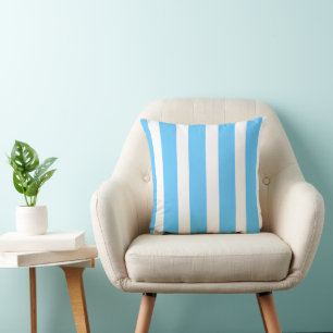 Sky Blue and White Cabana Stripes Throw Pillow