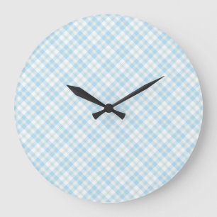 Sky Blue and White Check Round Wall Clock