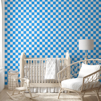 Sky Blue and White Chequerboard Pattern Wallpaper