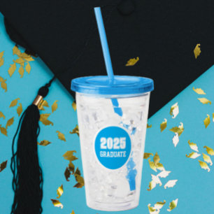 Sky Blue and White Circle Graduate Year Acrylic Tumbler