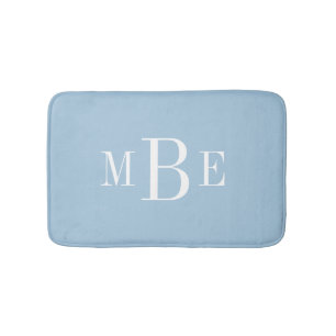 Sky Blue and White Classic 3 Letter Monogram Bath Mat