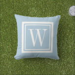 Sky Blue and White Classic Square Monogram Outdoor Pillow<br><div class="desc">Design your own custom throw pillow in any color combination to perfectly coordinate with your home decor in any space! Use the design tools to change the background color and the square border color, or add your own text to include a name, monogram initials or other special text. Every pillow...</div>
