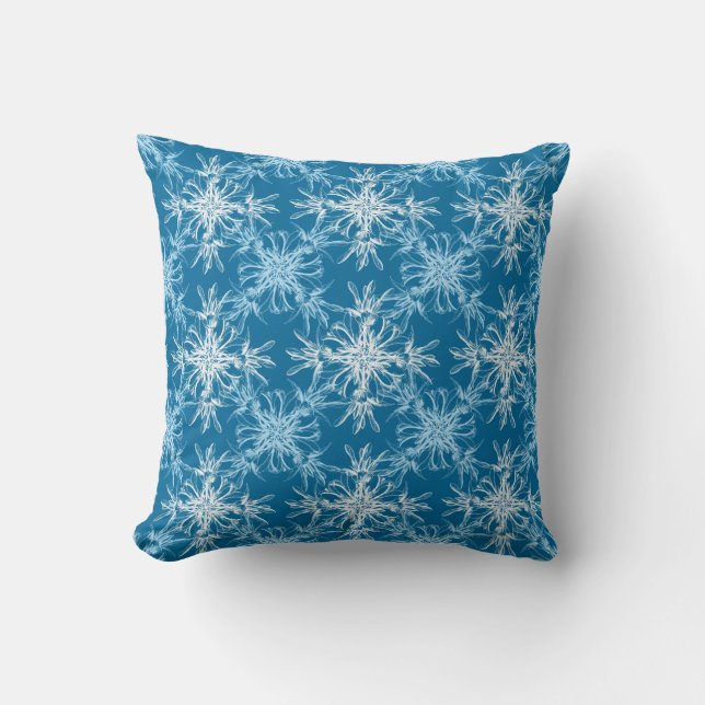 Sky Blue and White Damask Floral Throw Pillow (Front)