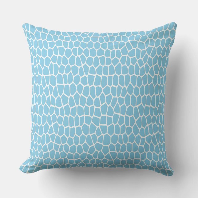 Sky Blue and White Geometric Shape Pattern Throw Pillow (Front)