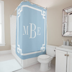 Sky Blue and White Greek Key Monogrammed