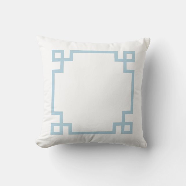 Sky Blue and White Greek Key Throw Pillow (Front)