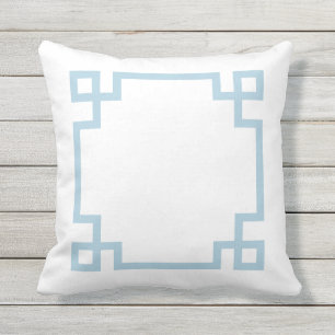 Sky Blue and White Greek Key Throw Pillow