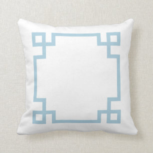 Sky Blue and White Greek Key Throw Pillow