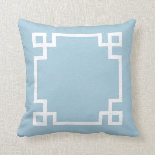 Sky Blue and White Greek Key Throw Pillow