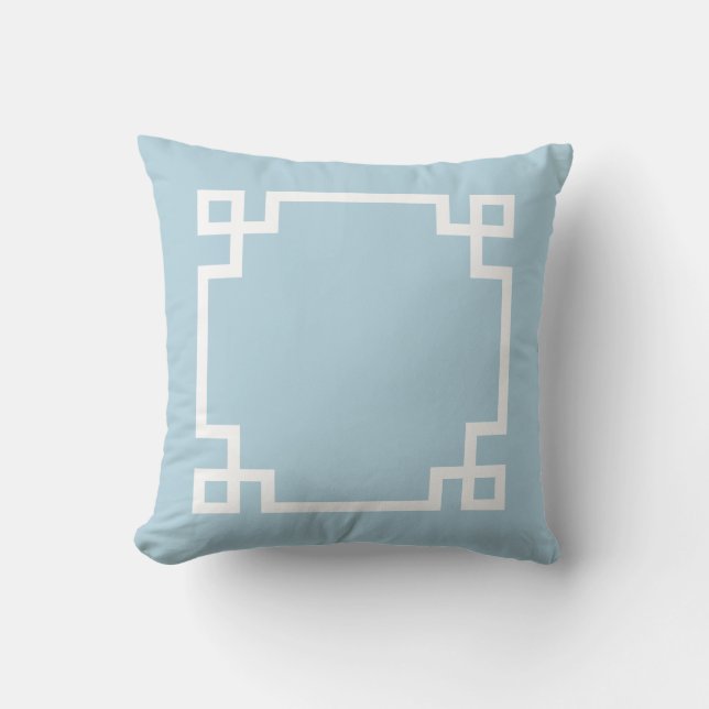 Sky Blue and White Greek Key Throw Pillow (Front)