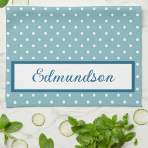 Sky Blue and White Polka Dot Personalized Kitchen Towel