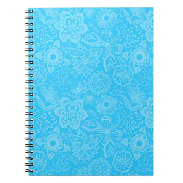 Sky Blue And White Retro Floral Lace Notebook (Front)