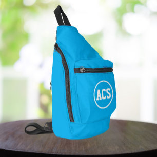 Sky Blue and White School Colours and Letters Sling Bag