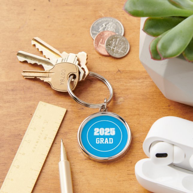 Sky Blue and White School Colours Grad Keychain (Desk)