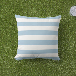 Sky Blue and White Stripes Outdoor Pillow