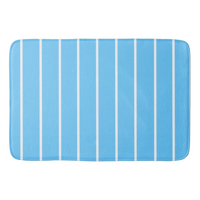 Sky Blue and White Summer Stripes Bath Mat (Front)