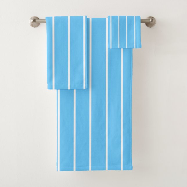 Sky Blue and White Summer Stripes Bath Towel Set (Insitu)