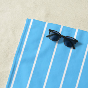 Sky Blue and White Summer Stripes Beach Towel