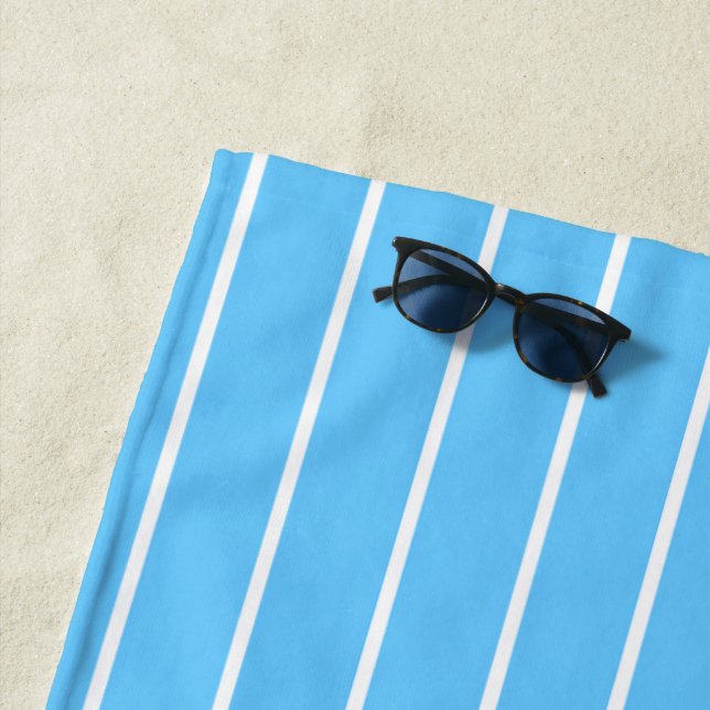 Sky Blue and White Summer Stripes Beach Towel (In Situ)