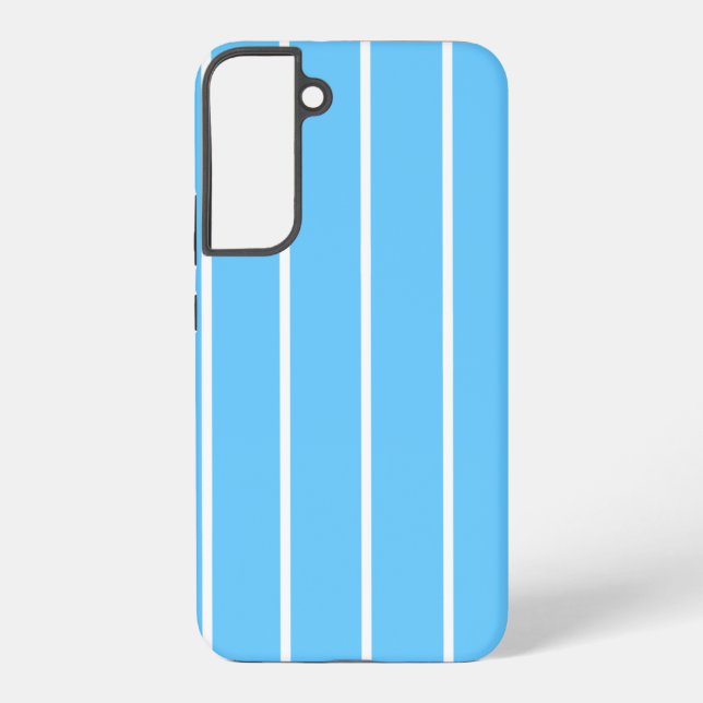 Sky Blue and White Summer Stripes Samsung Galaxy S22+ Case (Back)