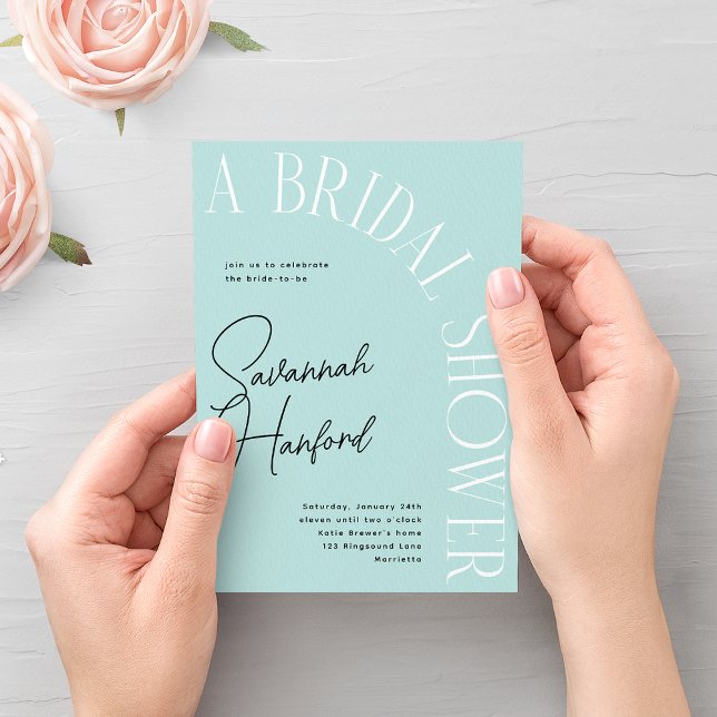 Sky Blue Arched Text Modern Simple Bridal Shower  Invitation (Creator Uploaded)