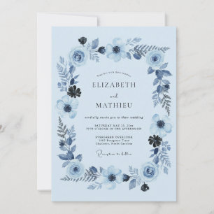 Sky Blue Artistic Blossom Wedding Invitation