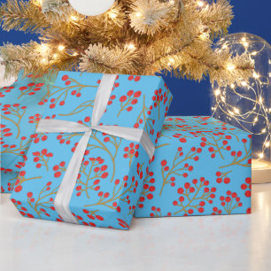 Sky Blue Background With Red Fruit Wrapping Paper
