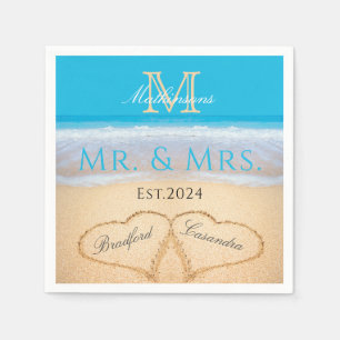 Sky Blue Beach Wedding 2 Hearts in the Sand Napkin